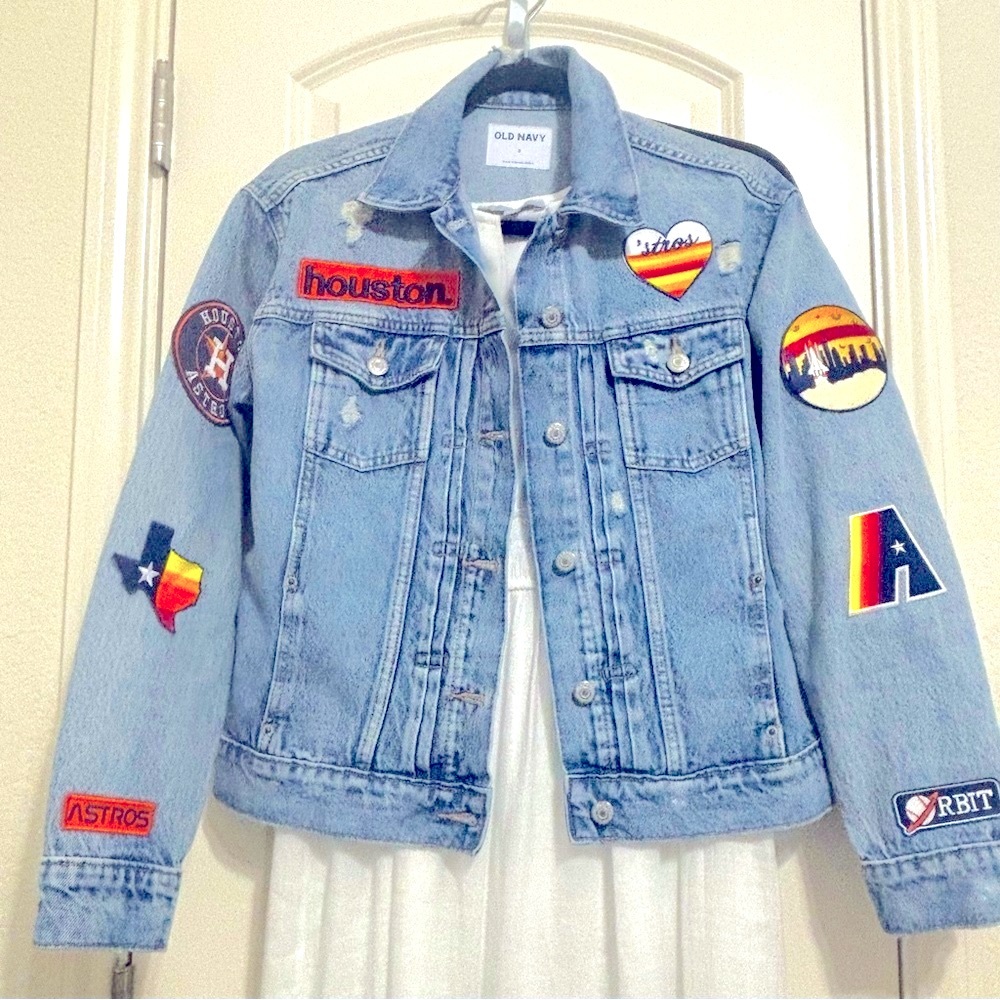 Houston Astros Baseball Custom Patch Denim Jacket Size Small - Picture 3 of 8